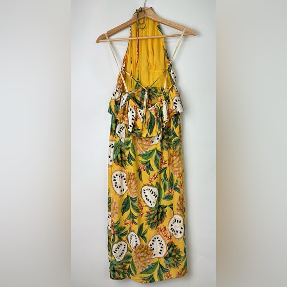 NWT Farm Rio Biriba Yellow Sleeveless Halter Peplum Midi Dress - Picture 5 of 11